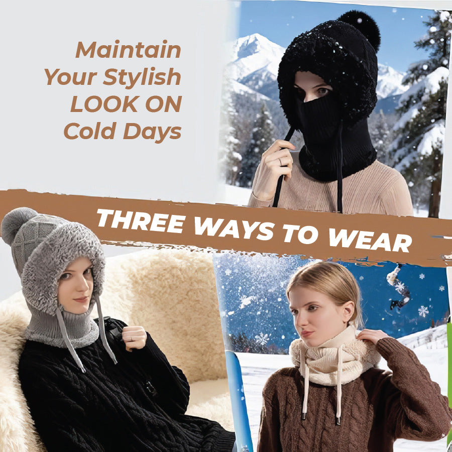 💥 Winter Hot Selling ❄️ Women’s Thermal Knit Hood – Fleece-Lined Winter Hat, Neck Warmer & Face Cover Combo