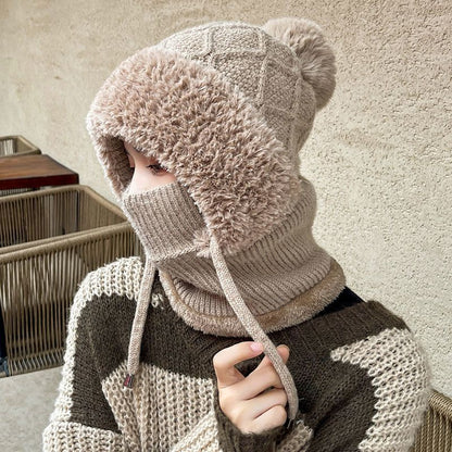 💥 Winter Hot Selling ❄️ Women’s Thermal Knit Hood – Fleece-Lined Winter Hat, Neck Warmer & Face Cover Combo