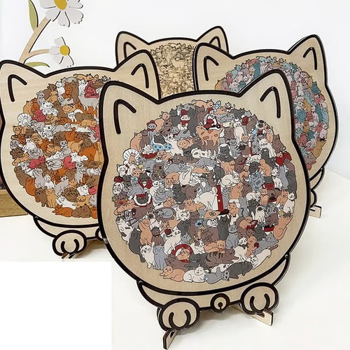 🔥Last Day 49% OFF - 135-Piece Morandi-Colored Cat Shaped Wooden Jigsaw Puzzle