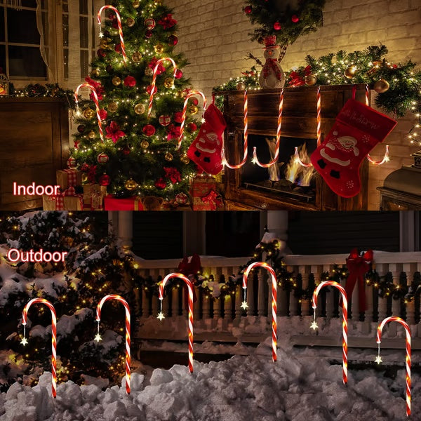 🎁 Holiday Special 50% OFF ⛄ Solar-powered Christmas candy canes with stars and snowflakes