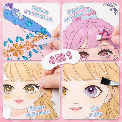 💥 The Best Gift 🎁 Special Diamond Painting & Princess Book Makeup Craft Kits Foil Art Books Set Play on Paper