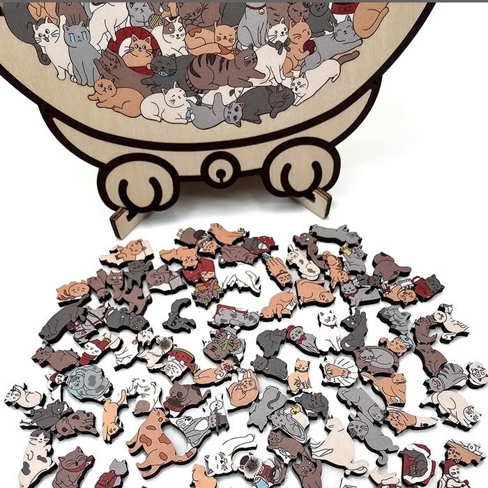 🔥Last Day 49% OFF - 135-Piece Morandi-Colored Cat Shaped Wooden Jigsaw Puzzle