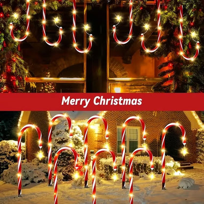 🎁 Holiday Special 50% OFF ⛄ Solar-powered Christmas candy canes with stars and snowflakes
