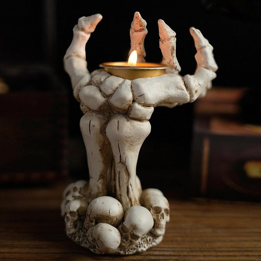 Gothic Ghost Finger Skull Hand Tealight Candle Stand