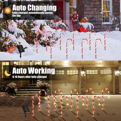🎁 Holiday Special 50% OFF ⛄ Solar-powered Christmas candy canes with stars and snowflakes
