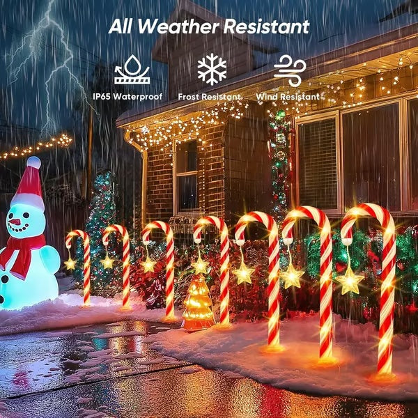 🎁 Holiday Special 50% OFF ⛄ Solar-powered Christmas candy canes with stars and snowflakes