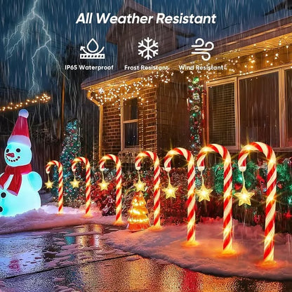 🎁 Holiday Special 50% OFF ⛄ Solar-powered Christmas candy canes with stars and snowflakes