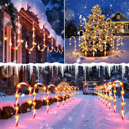 🎁 Holiday Special 50% OFF ⛄ Solar-powered Christmas candy canes with stars and snowflakes