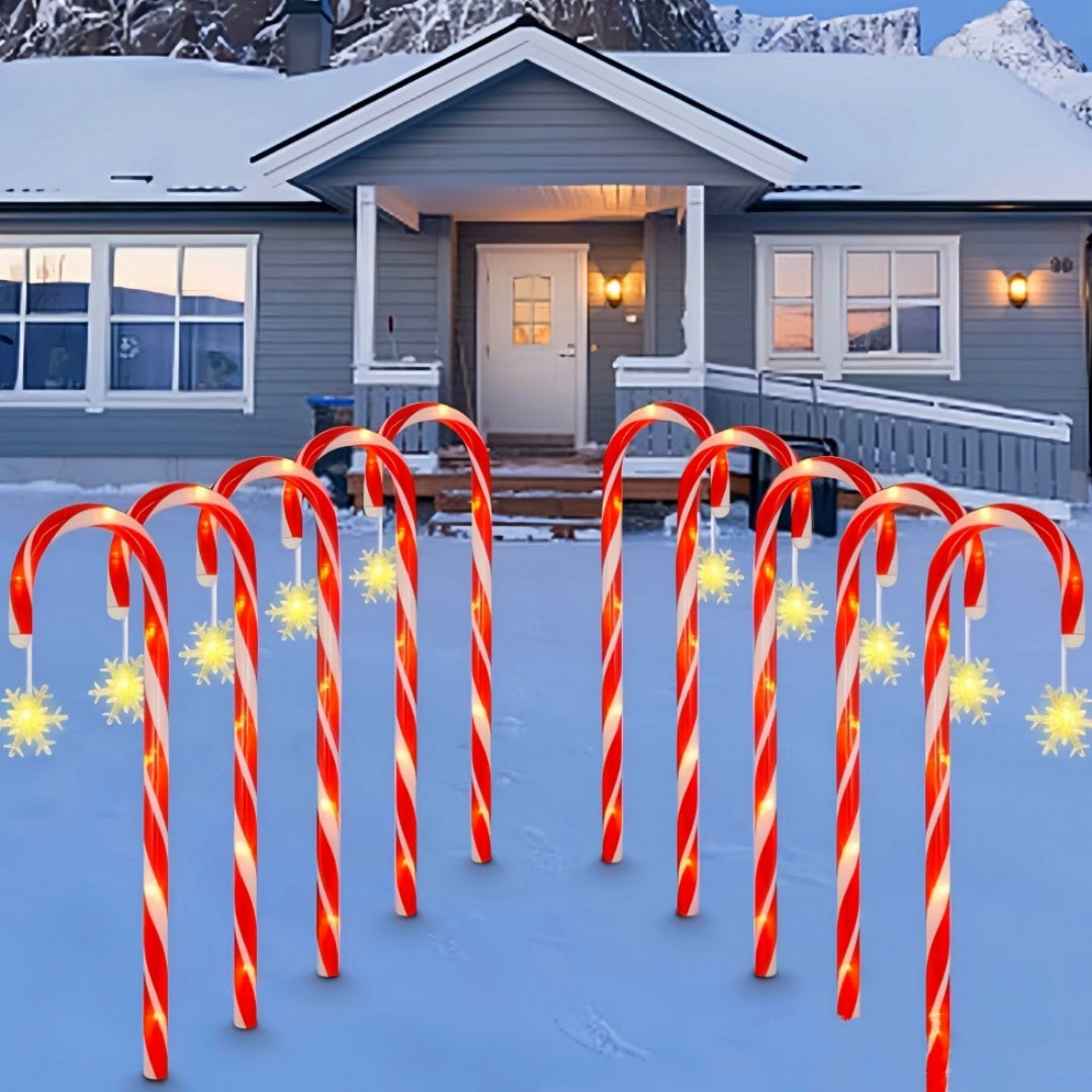 🎁 Holiday Special 50% OFF ⛄ Solar-powered Christmas candy canes with stars and snowflakes