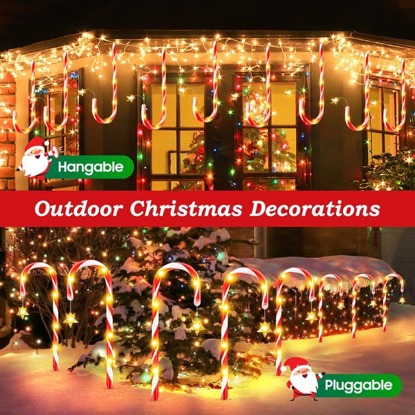 🎁 Holiday Special 50% OFF ⛄ Solar-powered Christmas candy canes with stars and snowflakes