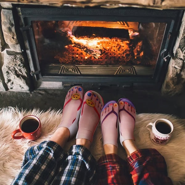 🎁 The Best Gift 🎉 Women Manicure Print Flip Flop Socks